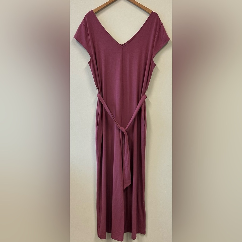 Betabrand Day to Night Mauve Cropped Wideleg Jumpsuit with Tie Waist